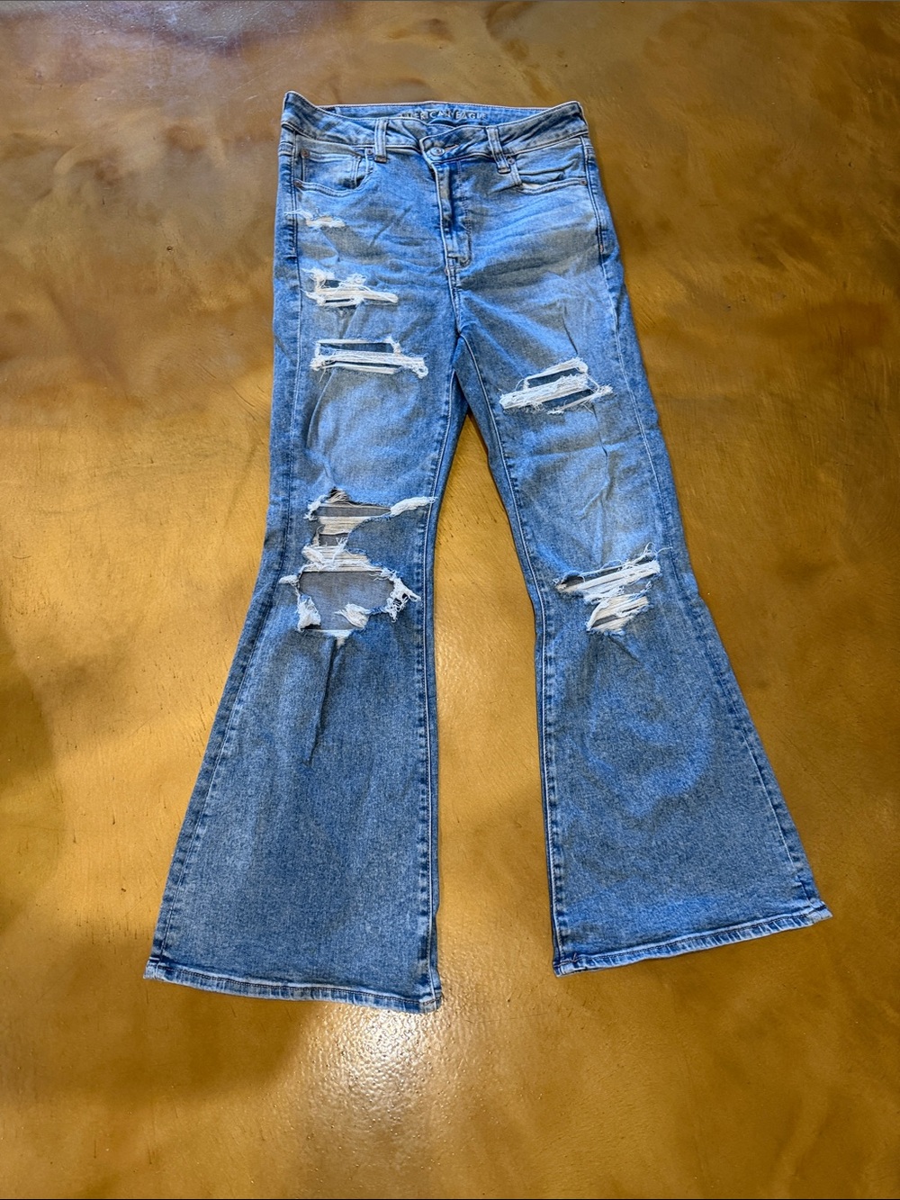 American Eagle Outfitters Light Blue Ripped Flare Jeans